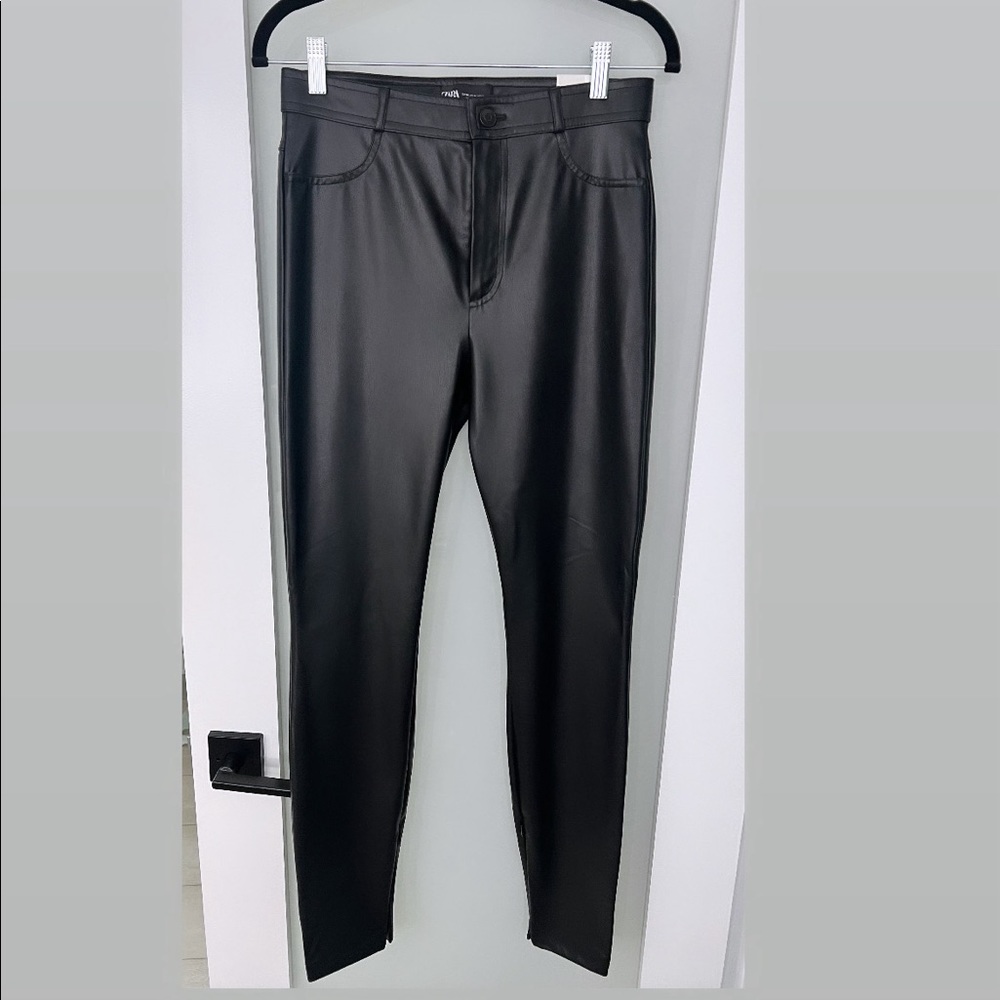 ZARA Black Faux Leather High rise Skinny High Waisted Leggings